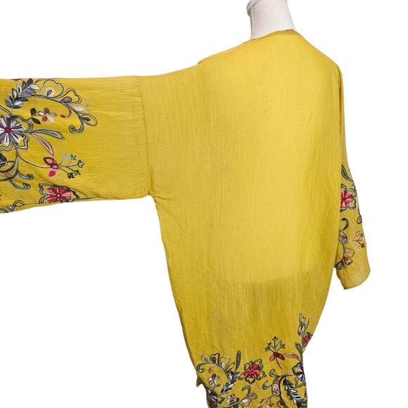 Three Bird Nest Mustard‎ Yellow Mustard Sheer Floral Boho Kimono One Size ? - Picture 4 of 8